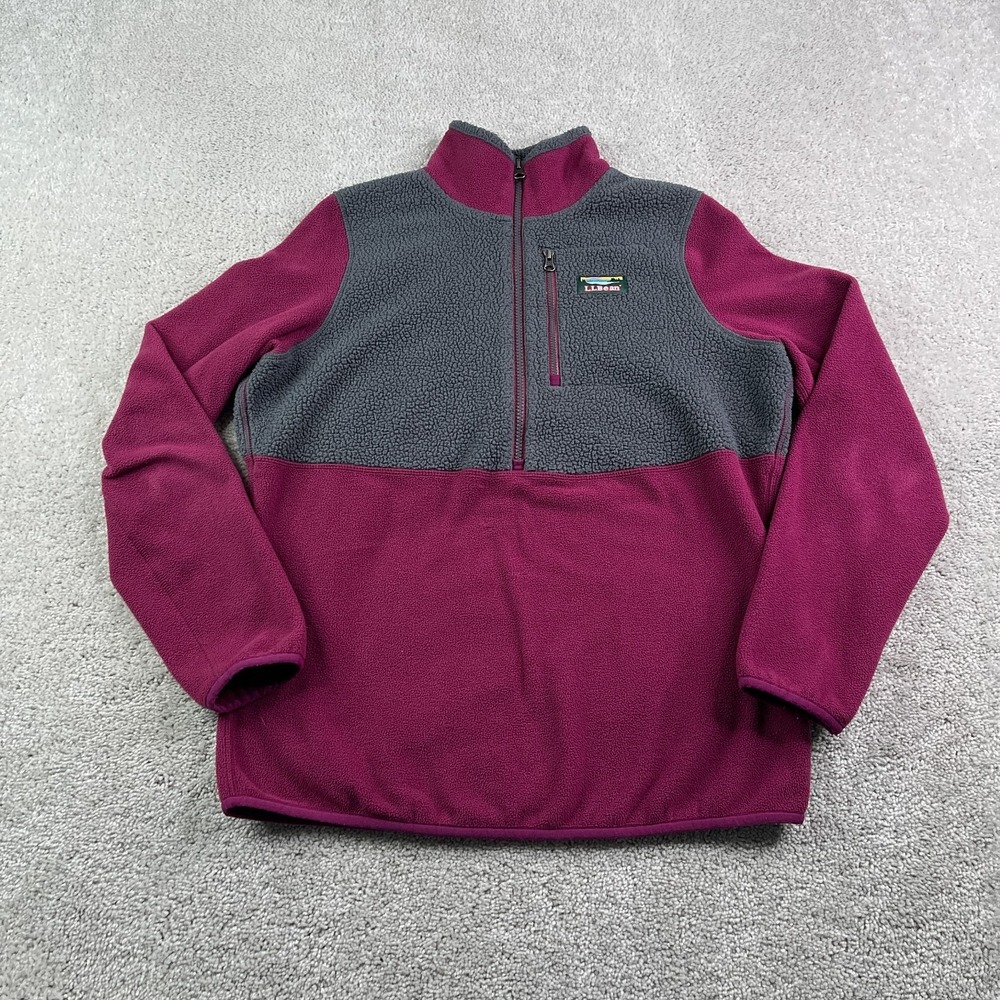 LL Bean‎ Jacket Womens Small Burgundy Grey Polartec Fleece Half Zip Pullover